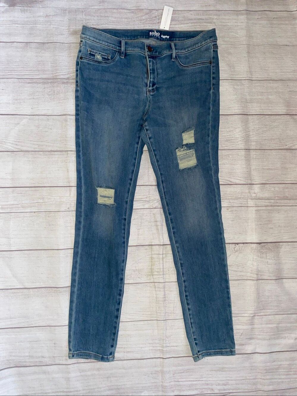 New York & Co women 14 Soho ripped jean leggings brand new blue